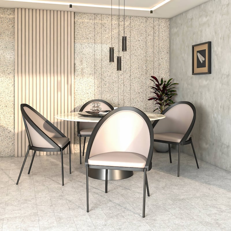 Vinyl Dining Chair with Curved Back and Stainless Steel Legs Set of 4