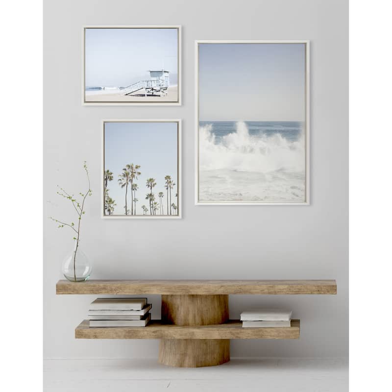 Kate and Laurel Sylvie Waves Crashing Framed Canvas by Caroline Mint