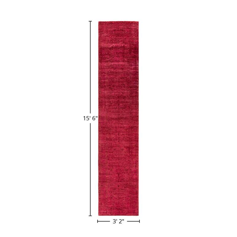 Overton Hand Knotted Wool Vintage Inspired Modern Contemporary Overdyed Pink Runner Rug - 3' 2" x 15' 6"
