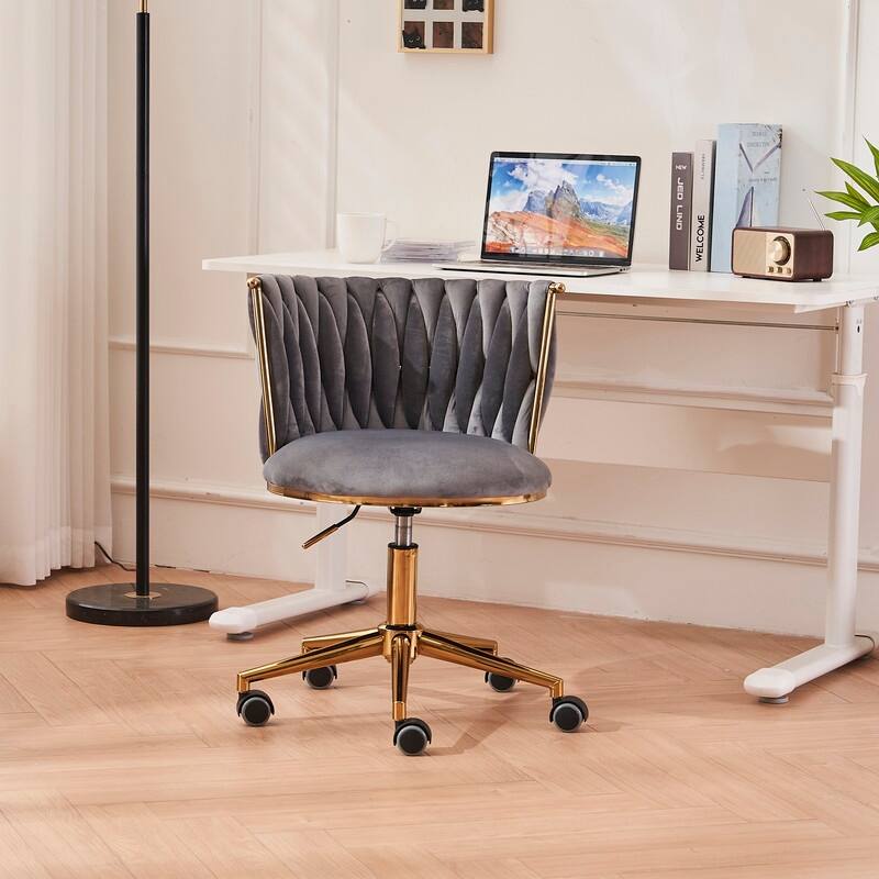 Modern/Luxury Upholstered Adjustable Swivel Office Chair with Wheels - Dark Gray