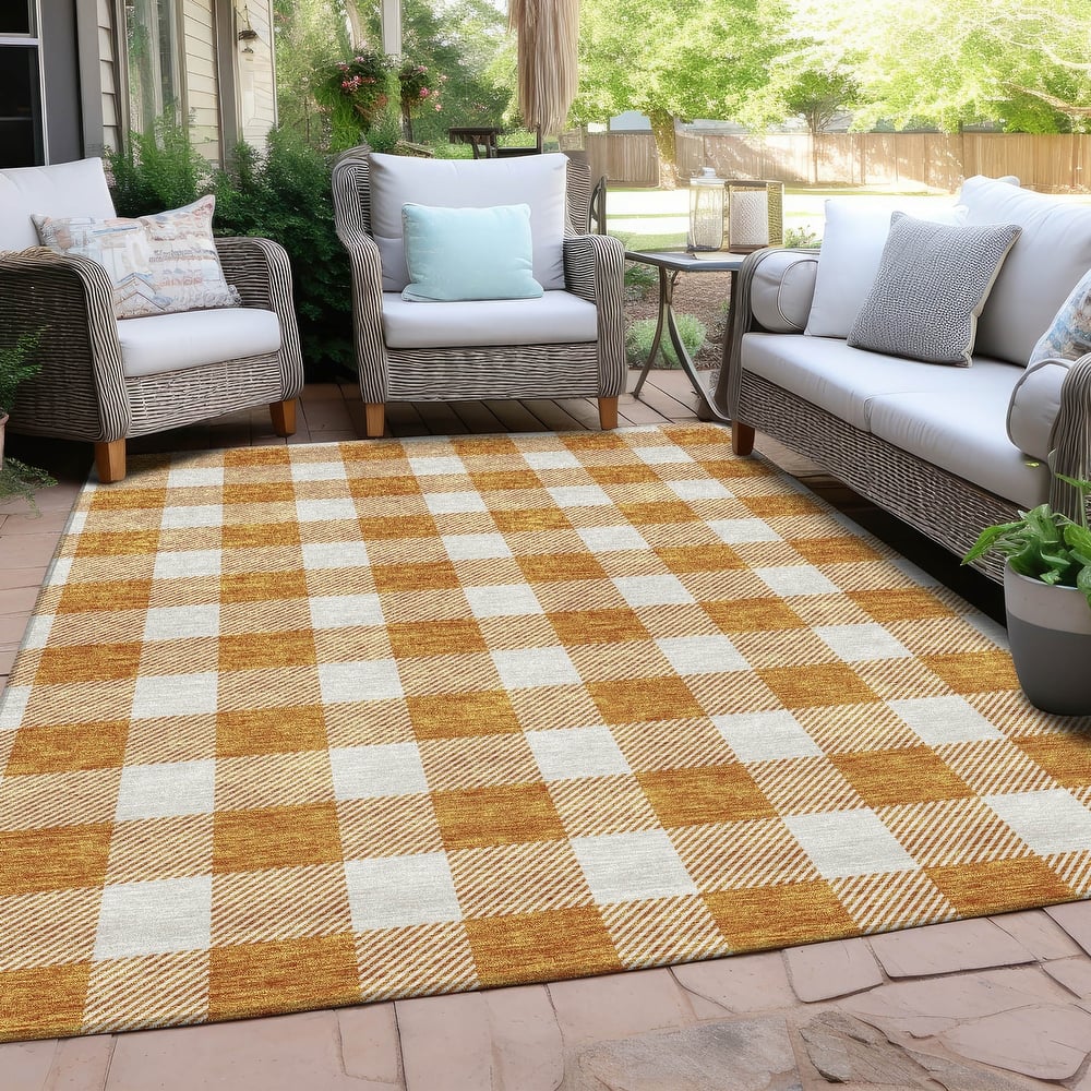 Machine Washable Indoor/ Outdoor Chantille Plaid Rug