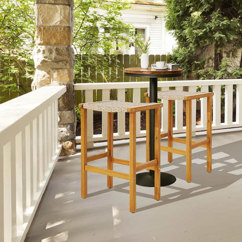 Costway 2PCS/4PCS Patio PE Wicker Bar Stools with Acacia Wood Frame