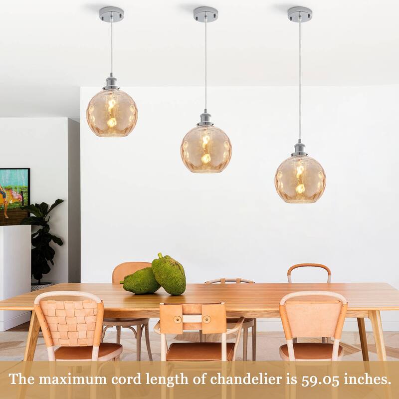 1-Light Metal Hanging Pendant Light with Glass Shade for Kitchen Island