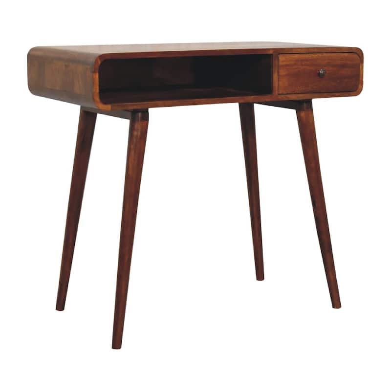 Mid-Century Modern Wood Curved Writing Desk Table With Strong Legs