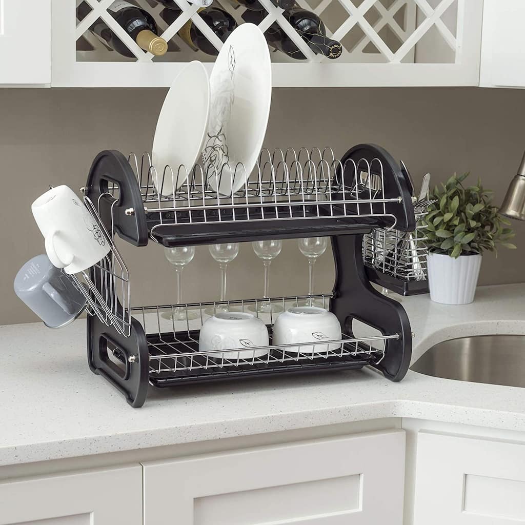 Multifunctional Dish Drainer Dual Layers Bowls & Dishes & Chopsticks & Spoons Collection Shelf
