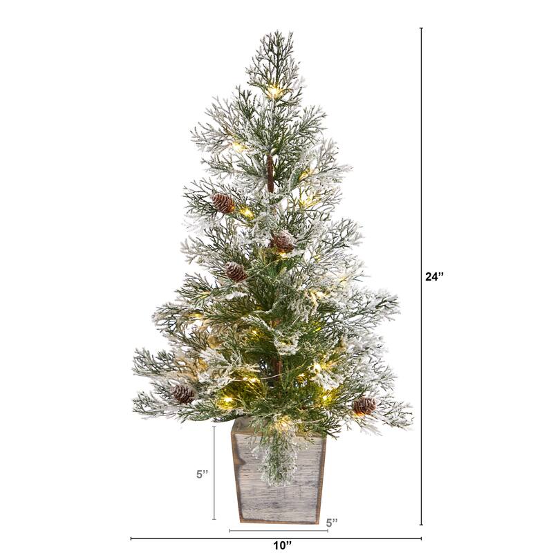 2’ Pre-Lit Frosted Artificial Christmas Potted Tree with Pinecones, Clear Lights - 2 Foot