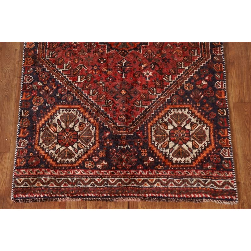 Tribal Geometric Shiraz Persian Vintage Area Rug Handmade Wool Carpet - 3'0"x 5'7"