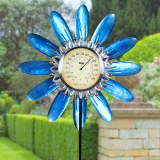 Exhart Spinning Metal Flower Thermometer Garden Stake, 17.5 by 50 Inches