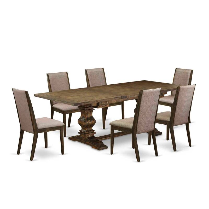 7-Piece Dining Set - Linen Fabric Chairs & Distressed Table - Modern Dining Room Furniture Set - 92