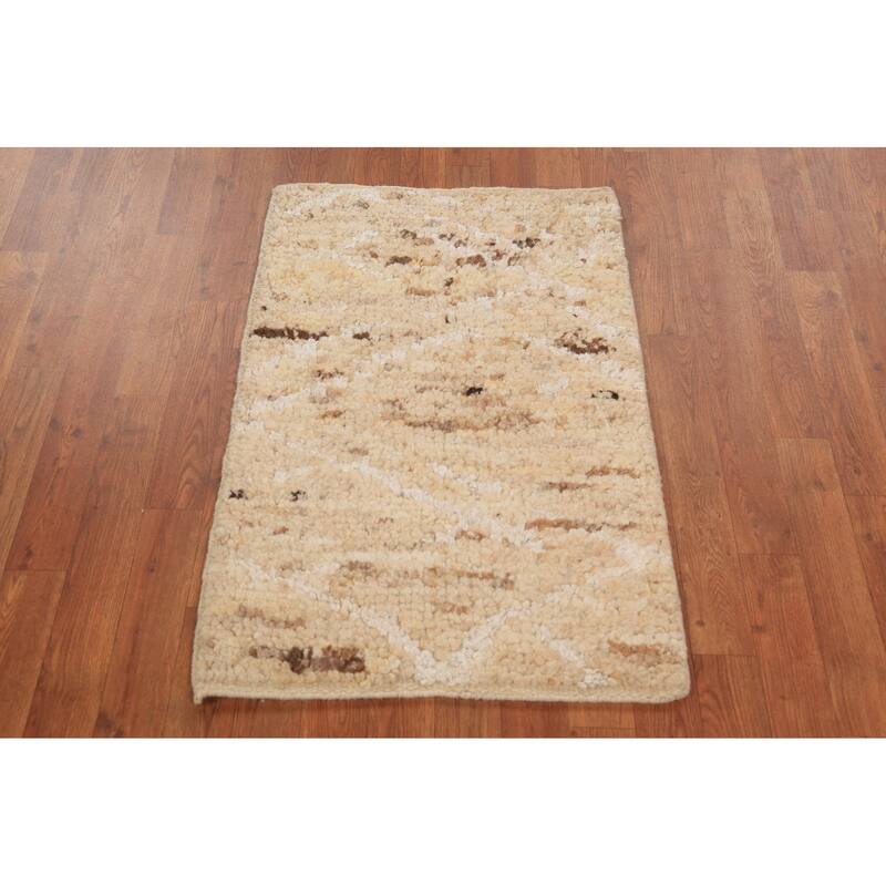 Abstract Moroccan Indian Foyer Rug Hand-Knotted Wool Carpet - 2'0"x 3'0"