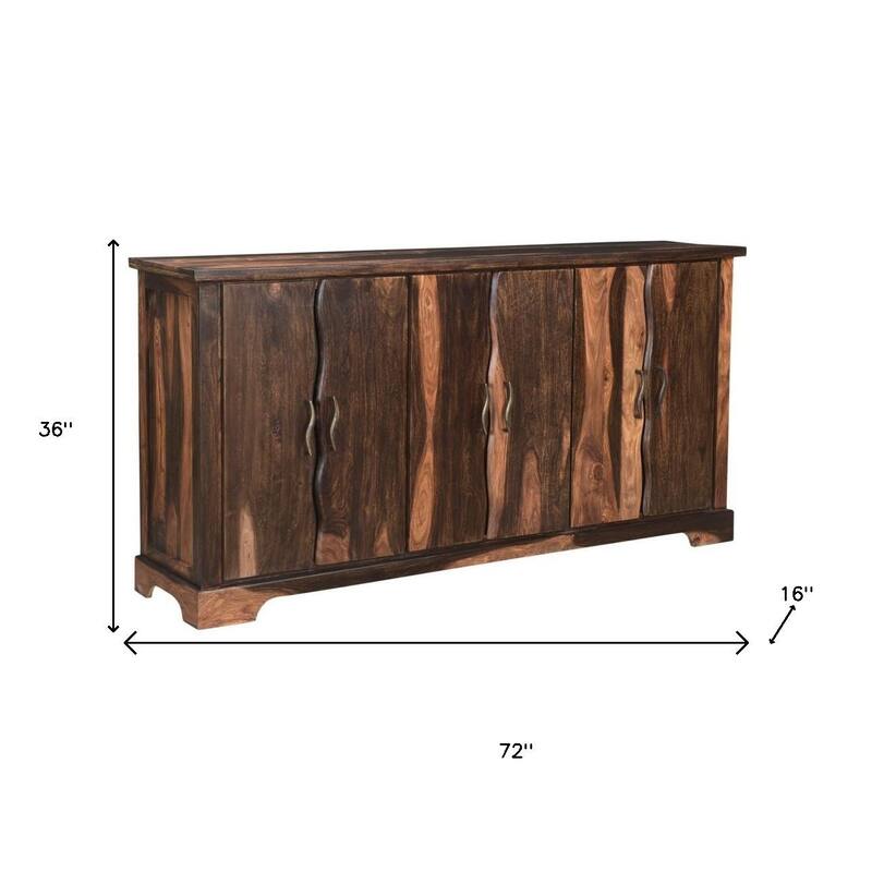 HomeRoots 72" Dark Brown Solid Wood Live Edge Sideboard with Six Doors - 72.00 in. x 36.00 in. x 16.00 in.