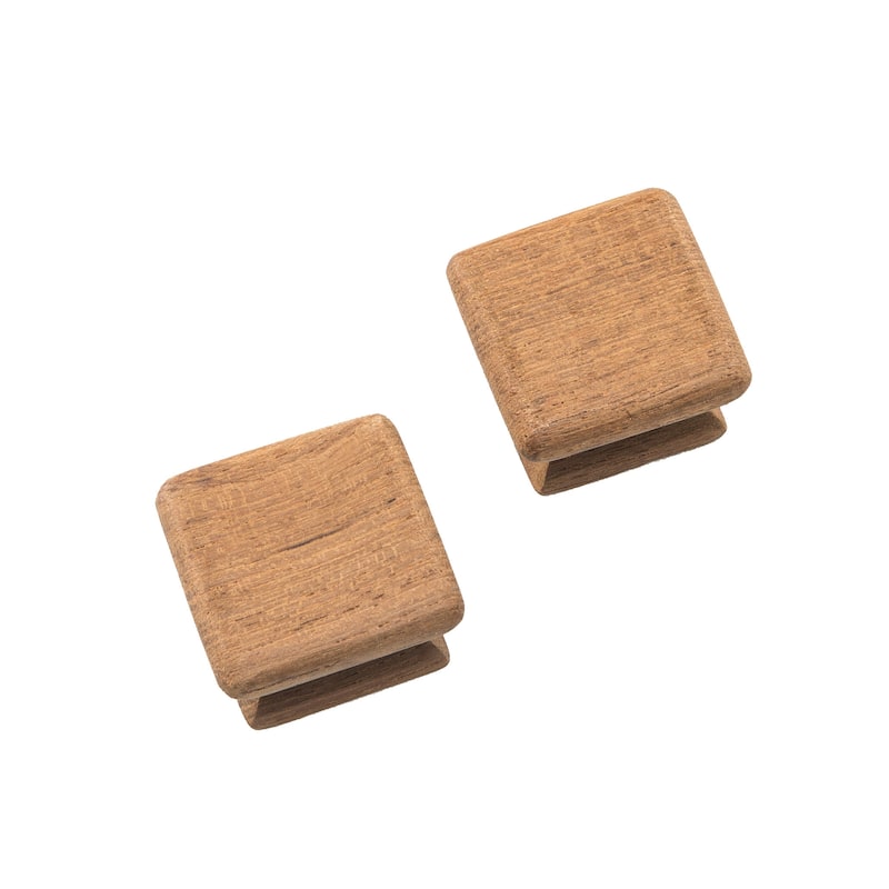 HomeRoots Set of Two Brown Wood Square Drawer Pull Knobs - 1.13 in. x 1 in. x 1.13 in.