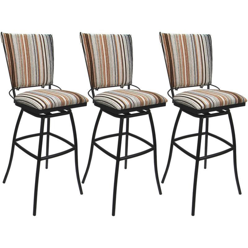 Set of 3 Outdoor Bar Stool Counter Extra Tall Jenna PB without Arms - Driftwood Neutral - Black - Bar Height