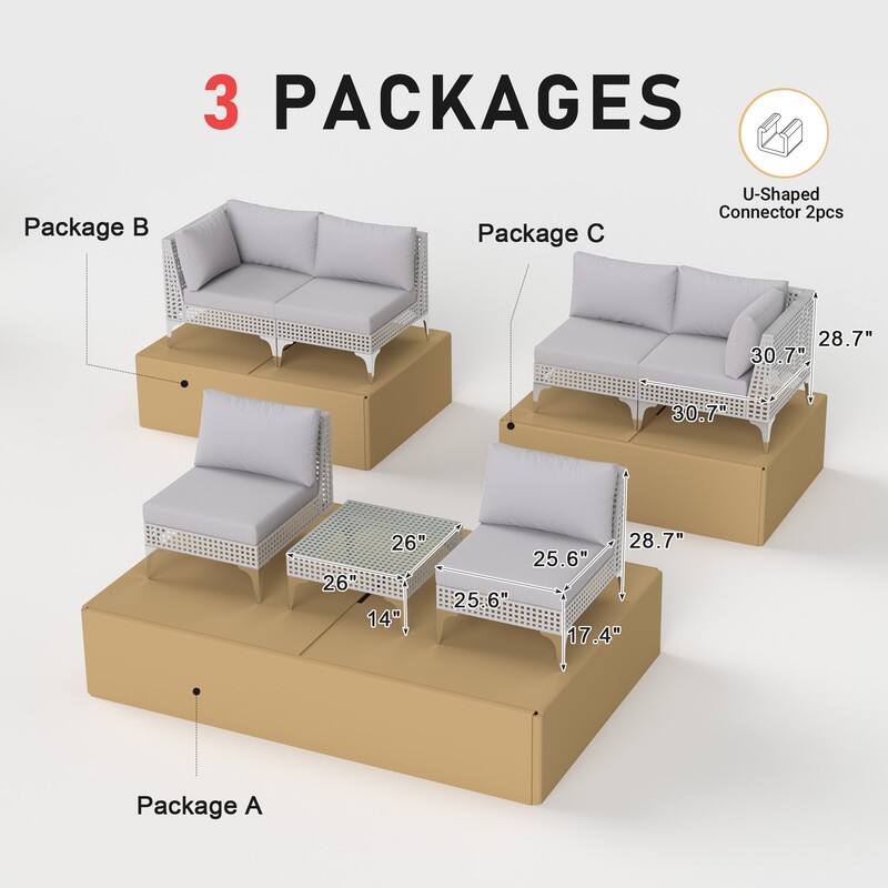 FINCATI Modern Patio Furniture Set with Table, Outdoor Wicker Sectional Seating Group With Cushions