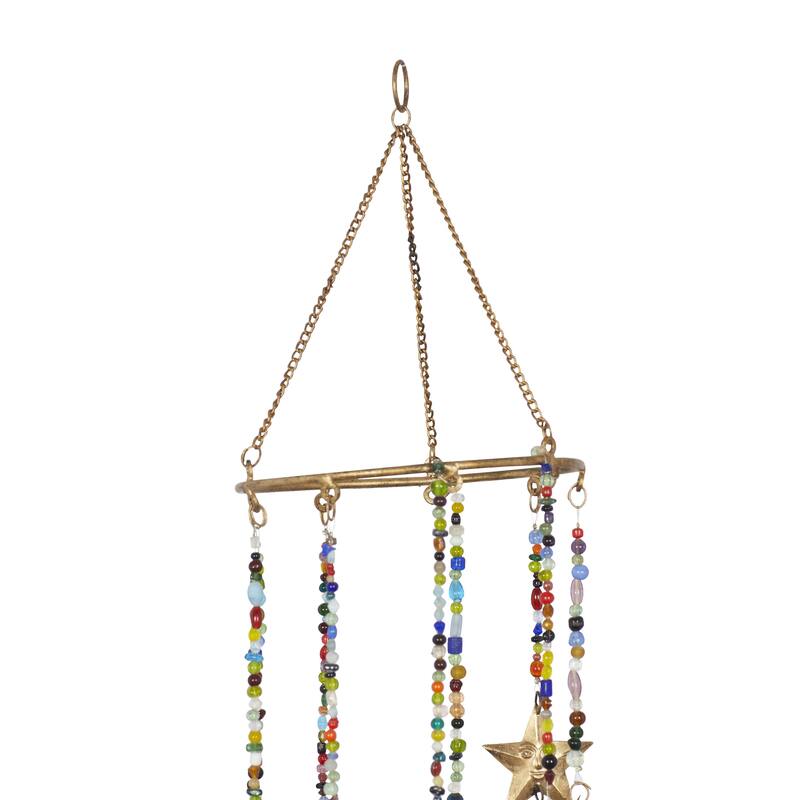 Metal Handmade Sun Stars Indoor Outdoor Windchime with Glass Beads and Cone Bells - Gold - Roche River Decor