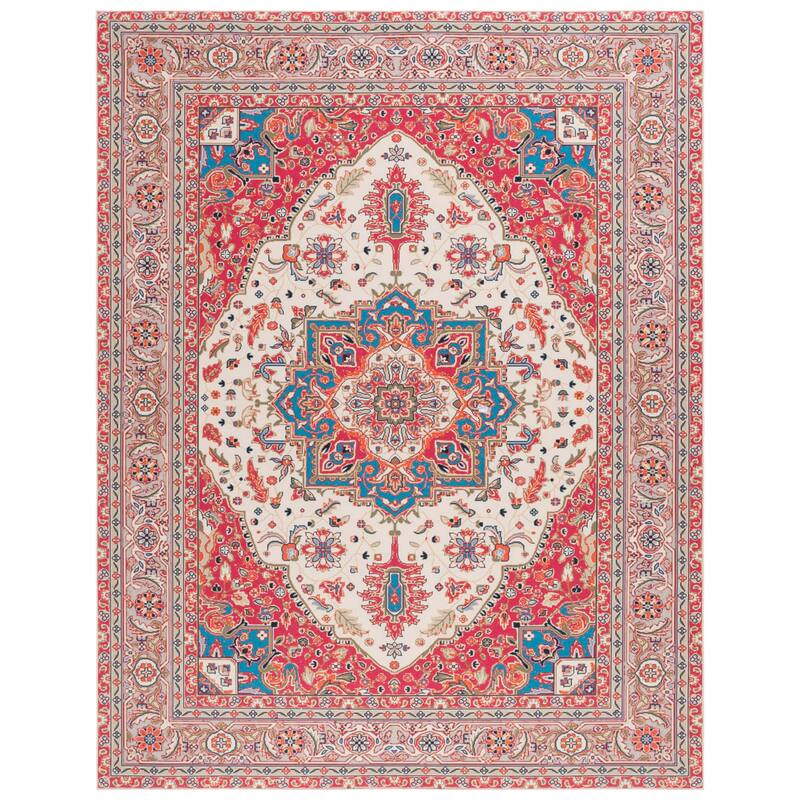SAFAVIEH Tucson Machine Washable Slip Resistant Mazie Oriental Medallion - 8' x 10' - Red/Beige - Rectangle