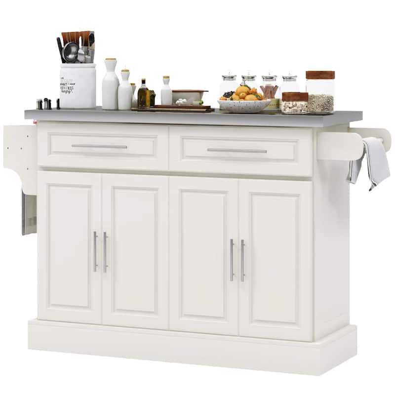Rolling Kitchen Island with Stainless Steel Top,2 Drawers,Spice, Knife