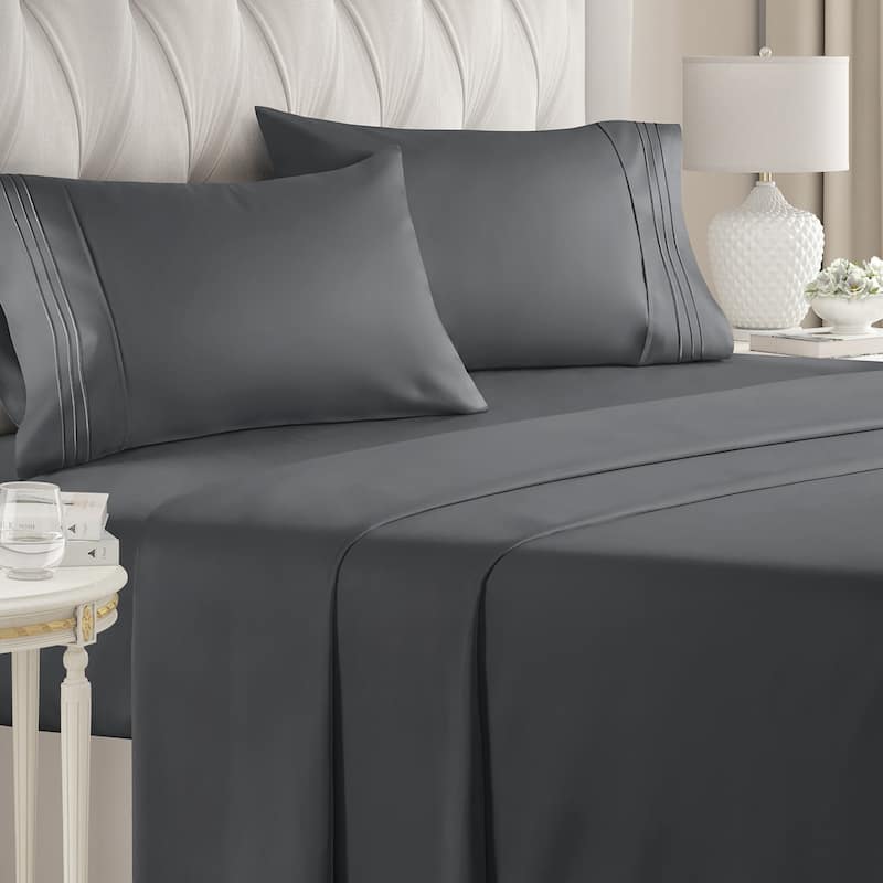 CGK Linens 4 Piece Solid Deep Pockets Microfiber, Easy-Fit Bed Sheet Set - California King - Dark Grey