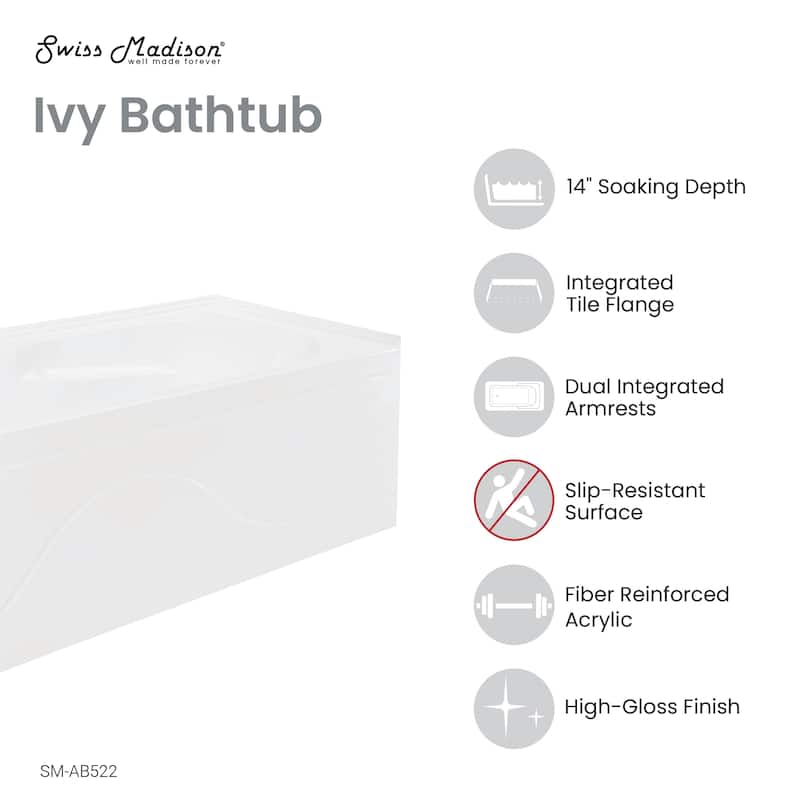 Ivy 48'' X 32" Bathtub With Apron Left Hand Drain In White - 48x32 Left