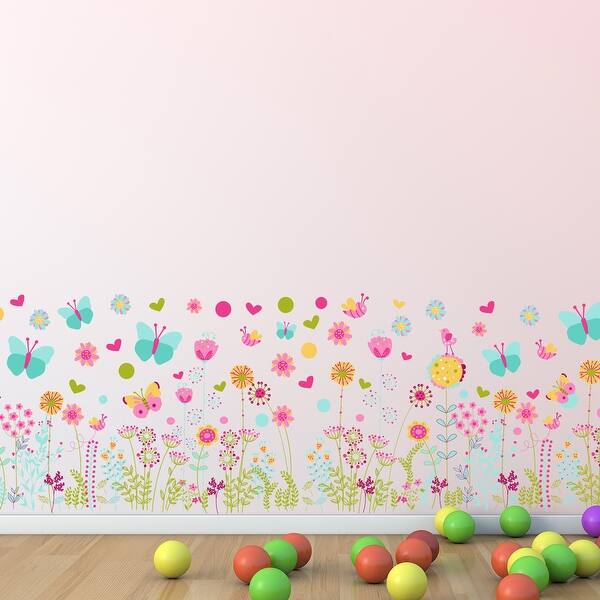 slide 2 of 5, Walplus Colorful Butterfly Flower Skirting Wall Sticker Nursery Decor