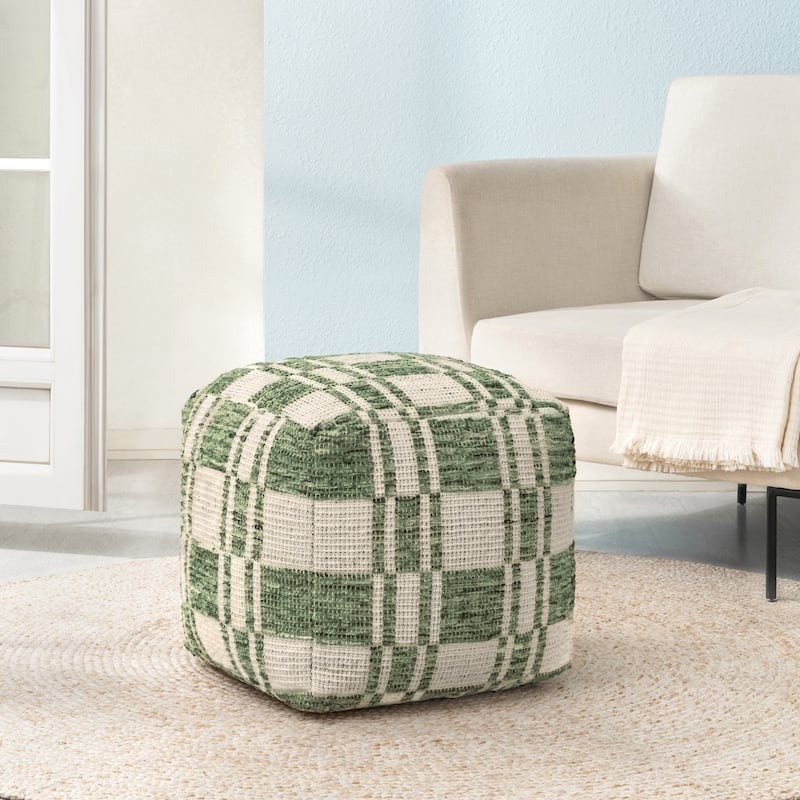 Jani 20-inch Ottoman Pouf - Handcrafted Handmade Ottoman for Seating, Footrest, Home Decor for Living Room, Bedroom - Green
