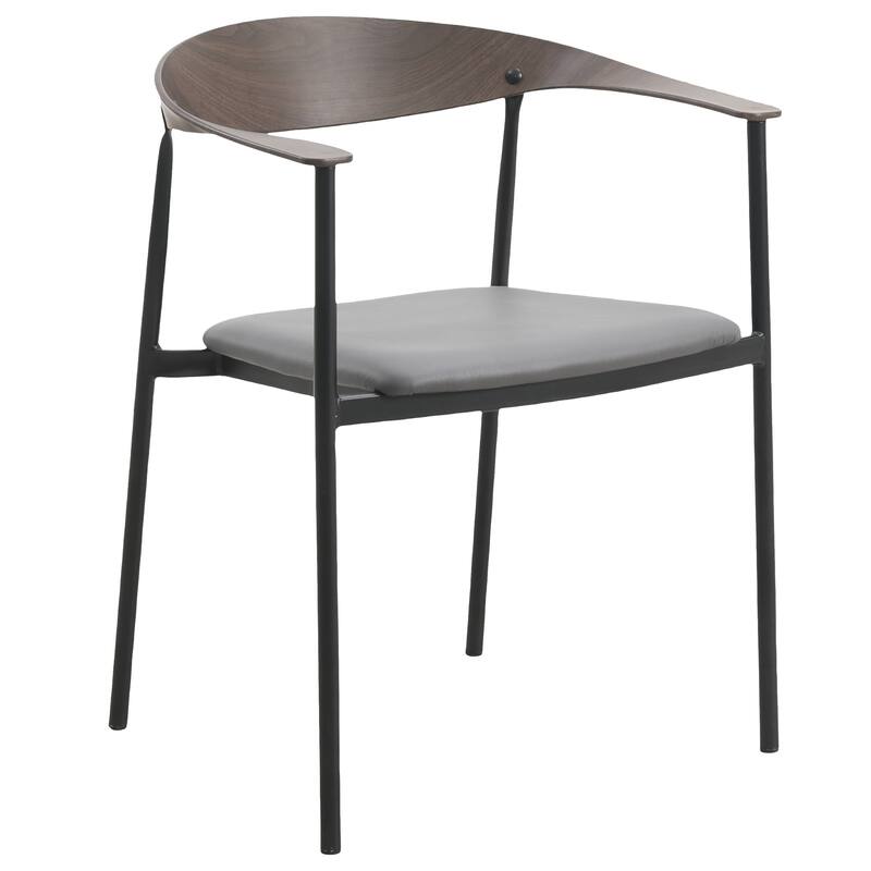 Kora Upholstered Faux Leather Dining Arm Chair with Powder Coated Steel Legs by LeisureMod - Charcoal
