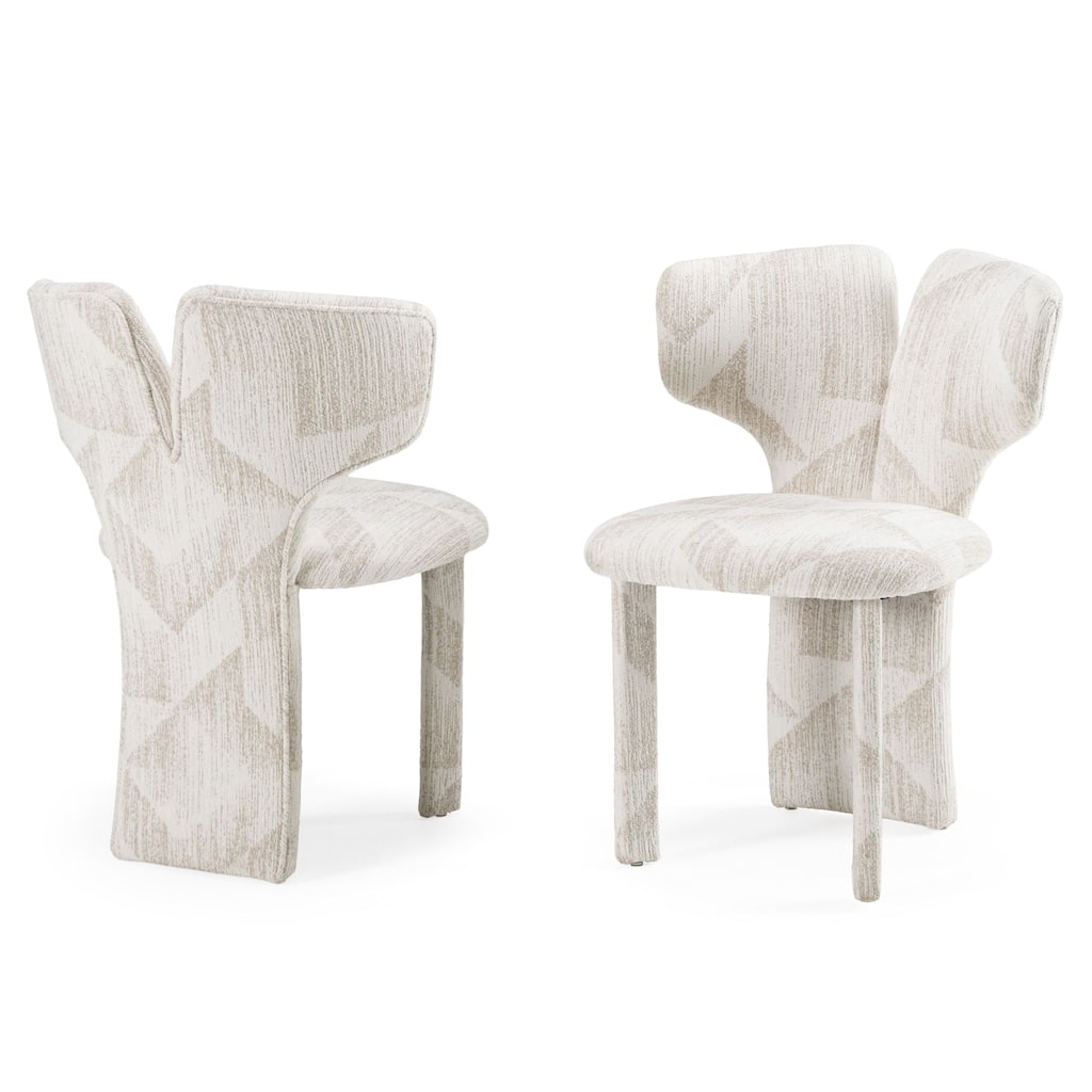 Modrest Masuda Modern Beige Pattern Fabric Dining Chair (Set of 2)