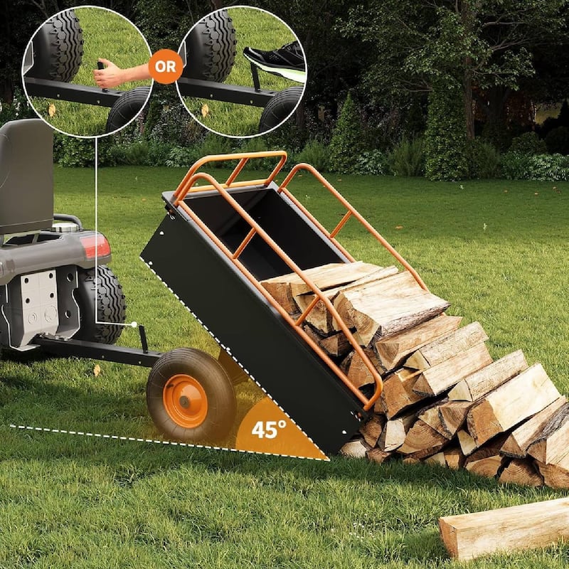 Heavy-Duty 750 LBS Capacity Dump Cart, Steel Trailer for Garden, Yard & Towing Behind Lawn Mower