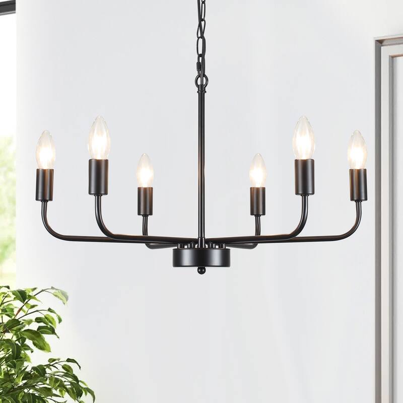 6-Light Rustic Modern Candlestick Hanging Linear Chandelier Lighting for Dining Room Kitchen Island - Black