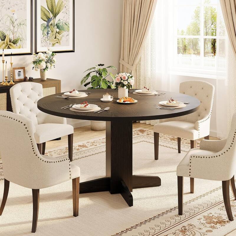 47 Inch Kitchen Round Dining Table for 4-6 People with Pedestal Base (Table Only)