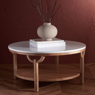 SAFAVIEH Couture Puck 2-Tier Marble Top Round Coffee Table - 35"W x 35"D x 17"H