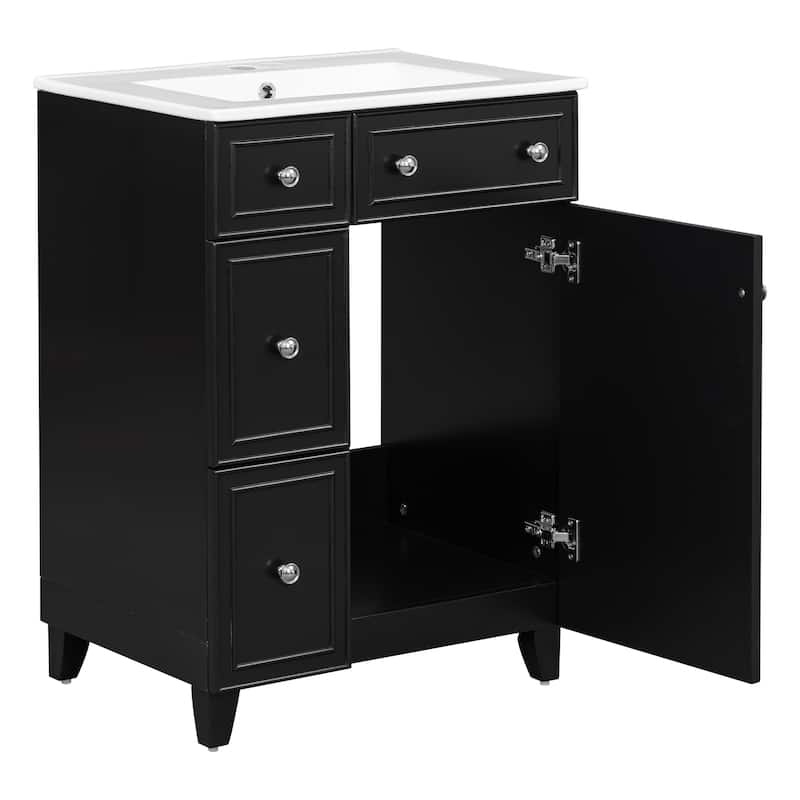 GDFStudio - Luna Wood & Ceramic 24" Bathroom Vanity Cabinet with Drawers & Door