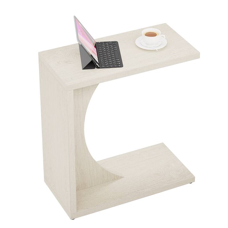 Wood 2-Tier C-Shaped End Side Sofa Couch Table for Small Space