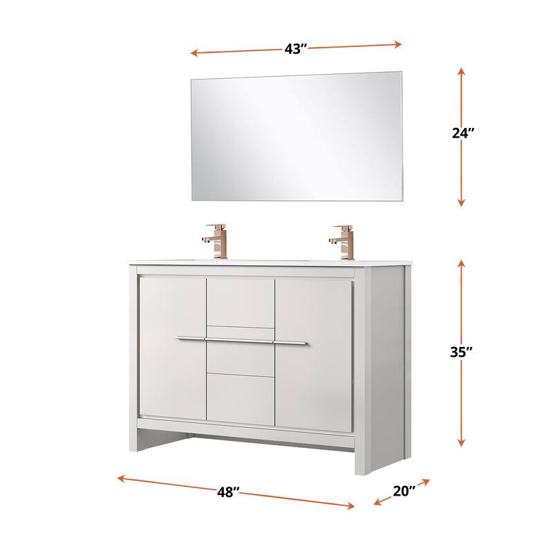 Lafarre Bath Vanity with Cultured Marble Top, Sink, Mirror and Rose Gold Faucet
