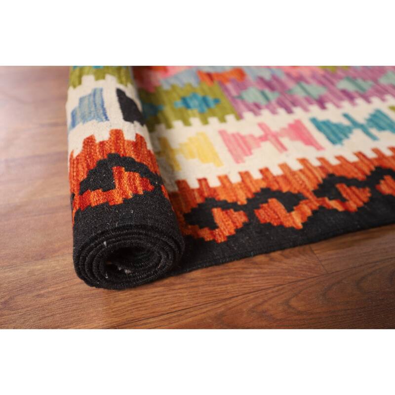 Reversible Kilim Area Rug Hand-Woven Bedroom Wool Carpet - 8'9" x 11'4"