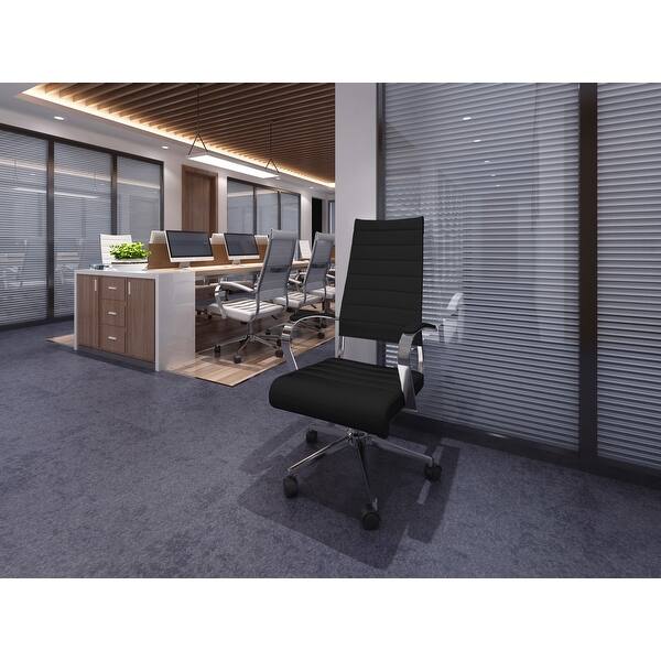 2xhome Modern Black High Back Office Chair Ribbed Pu Leather Swivel Tilt Conference Room Computer Desk Cushion Seat Boss Overstock 15077777