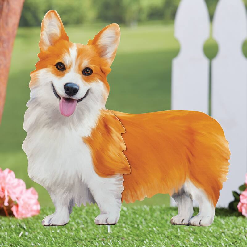 Realistic Charming Corgi Outdoor Garden Stake - 16.25 x 23 x 0.25 - Orange - 16.25 x 23 x 0.25 - Iron
