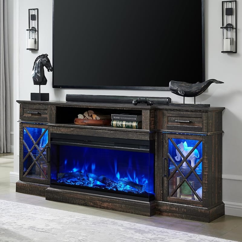 Fireplace TV Stand for 80 Inch TV, Entertainment Center,Media Console - Dark Rustic Oak