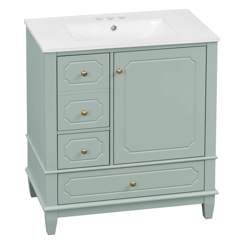 30 " Bathroom Vanity with Sink, Drawers, and Storage Shelves