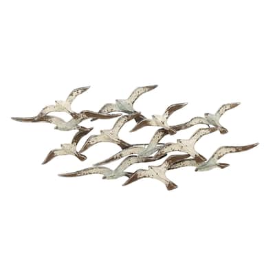 Metal Bird Flying Flock Of Home Wall Decor - White - Roche River Decor