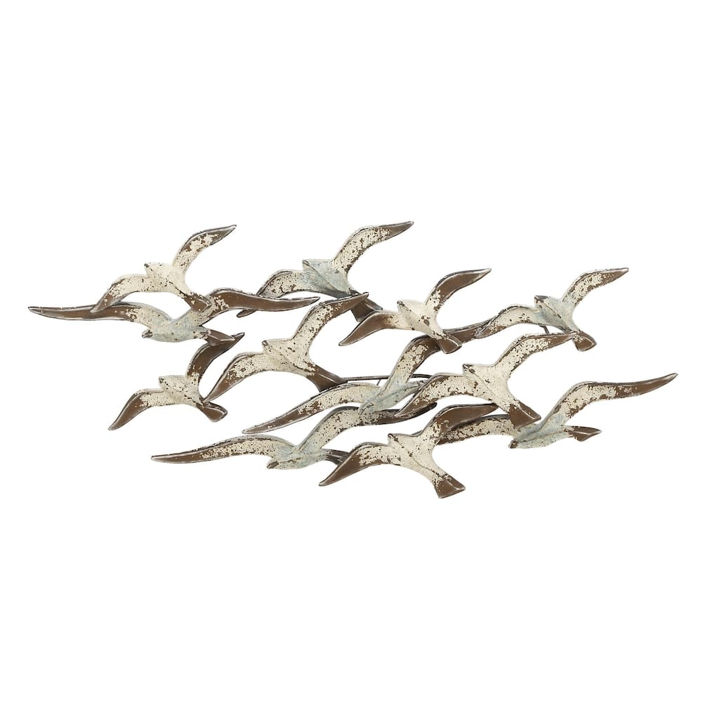 Metal Bird Flying Flock Of Home Wall Decor - White - Roche River Decor