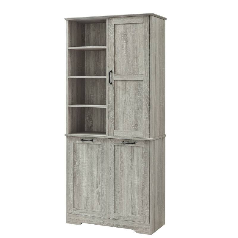 Bathroom Storage Cabinet with Doors and Drawers Tilt-Out Laundry Hamper Multiple Storage Space