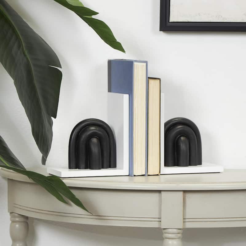 Wooden Layered Arched Decorative Bookends with Black or White Stands - Set of 2 White or Black - CosmoLiving by Cosmopolitan