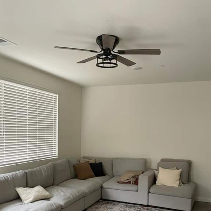 52-IN Flush Mount Black Ceiling Fan with Lights and Remote