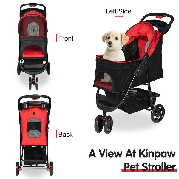 Kinpaw Pet Stroller Foldable Cat Dog Stroller Carrier w/3 Wheels