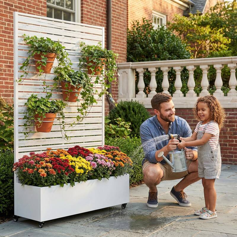 Metal Planter Box with Trellis Privacy Screen Planter Box with Lockable Wheels