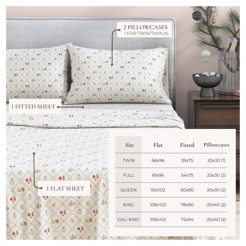 Linery & Co. Ultra-Soft Turkish Cotton Flannel Holiday Print Sheet Set