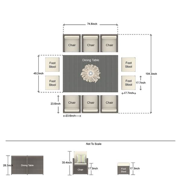 dimension image slide 0 of 2, 11-piece Outdoor Dining Set With Cushions Wicker Furniture by Moda Furnishings
