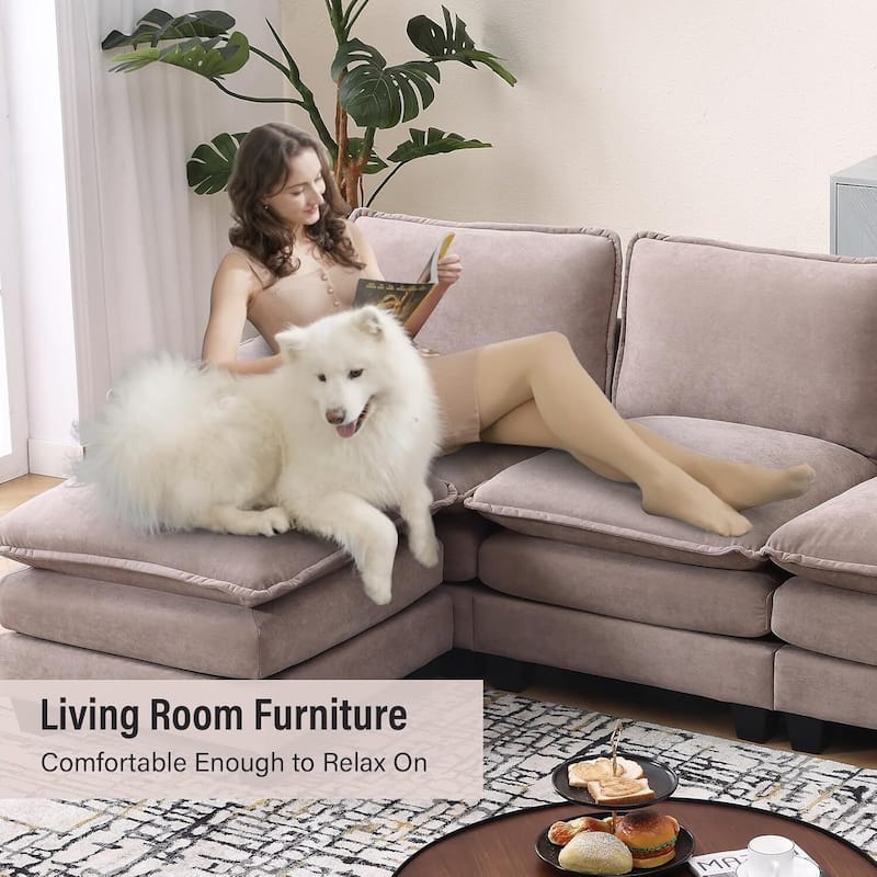 25.2" Deep Seat Sectional Sofa Couch 3 Seats L-Shape Design for Living Room