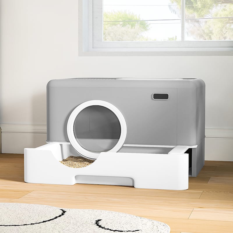 Cat Litter Box Enclosed Cat Toilet - Grey